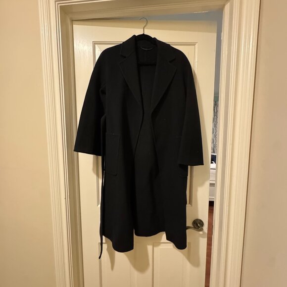 The Curated Black Cashmere Classic Wrap Coat in Size Small - Picture 2 of 4